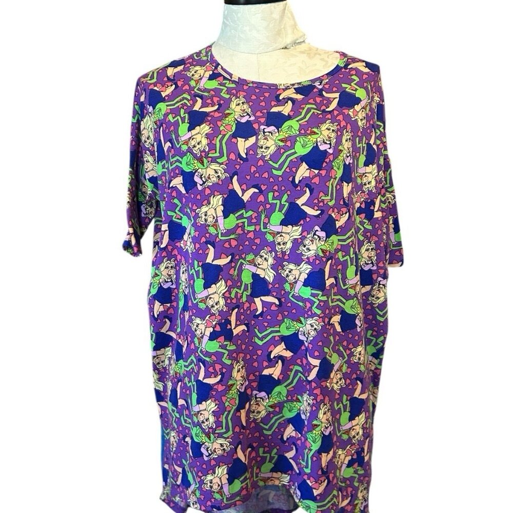 LuLaRoe Irma Disney Kermit Miss Piggy Hearts - Purple -‎ Sz XS - NWOT WDW